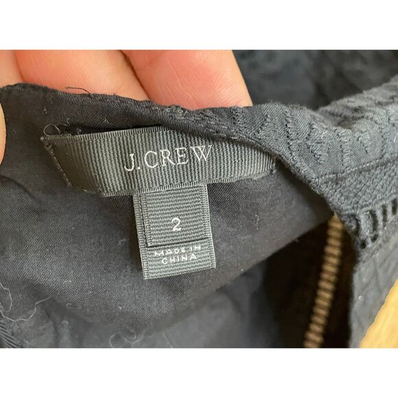 J. Crew Women's 2 Black Dress Cotton Shift Eyelet Flutter Sleeve Preppy Summer - Picture 4 of 11